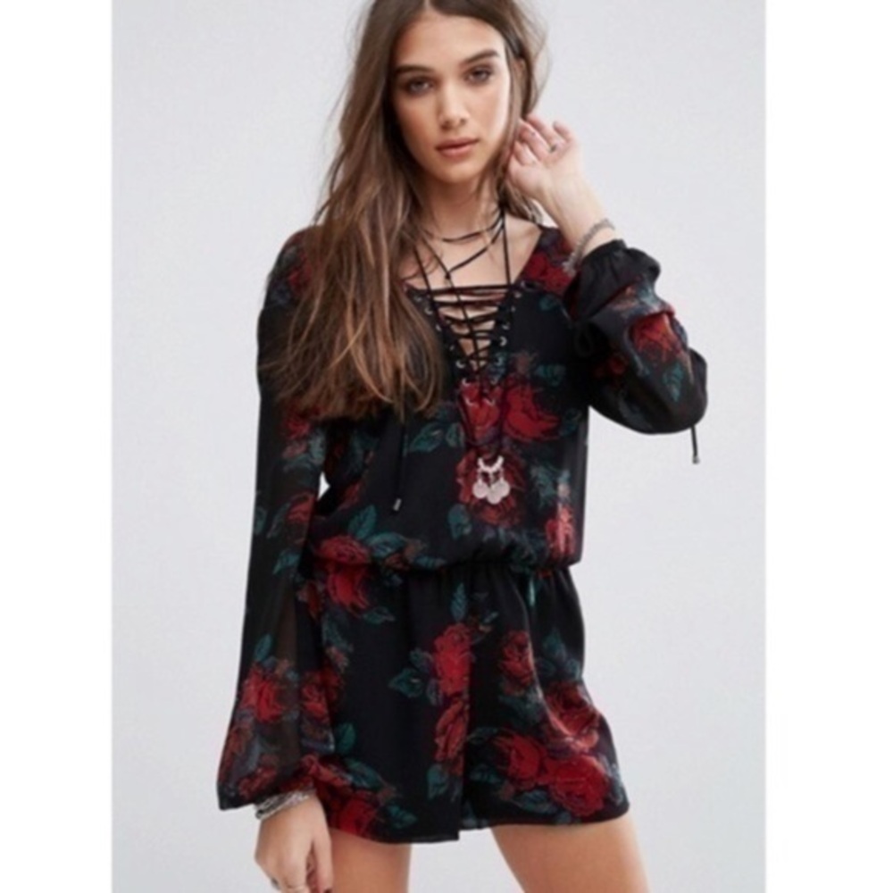 Lovers + Friends floral long sleeve sheer romper NWT